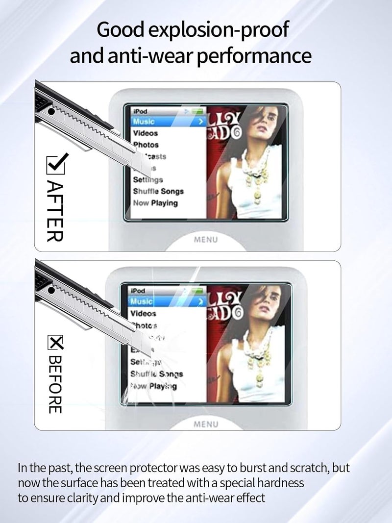 UYRUREL حماية شاشة لجهاز iPod Nano 3 مشغل الموسيقى، فيلم مقاوم للخدوش عالي الدقة، شفاف HD، خالي من الفقاعات مع مجموعة تركيب سهلة، 2 عبوة. - Image 3